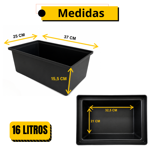 CAIXA COM TAMPA 16 LITROS PRETO - 2 UNIDADES 16 L