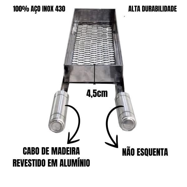 GRELHA CESTO COM PONTEIRAS - MEDIA INOX 68cm