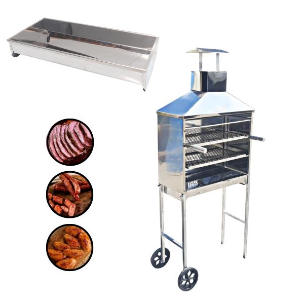 CHURRASQUEIRA INOX ESPETINHO 60 CM COM BANDEJA KIT