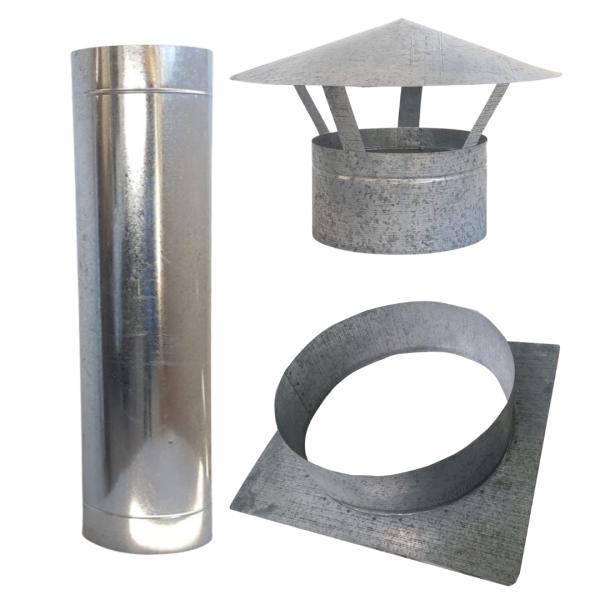 KIT CHAMINE GALV 12 POLEGADAS 2M CHAPEU CHINES ADAPTADOR GALVANIZADO