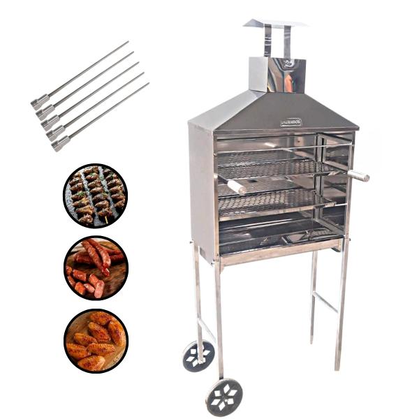 KIT CHURRASQUEIRA INOX ESPETINHO 60 CM COM ESPETO KIT