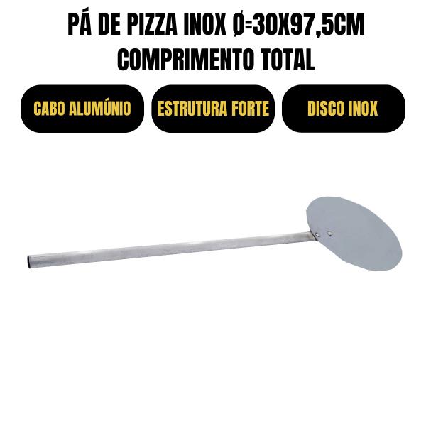 PA DE PIZZA CABO ALUMINIO 30 X 98 INOX E ALUMÍNIO 30x98