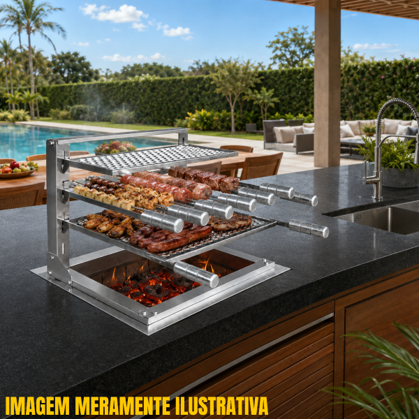 BRASEIRO + SUPORTE FLUTUANTE 740 INOX 430 52x34