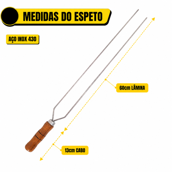 KIT ESPETO 3 DUPLO CABO MADEIRA 60CM INOX 60