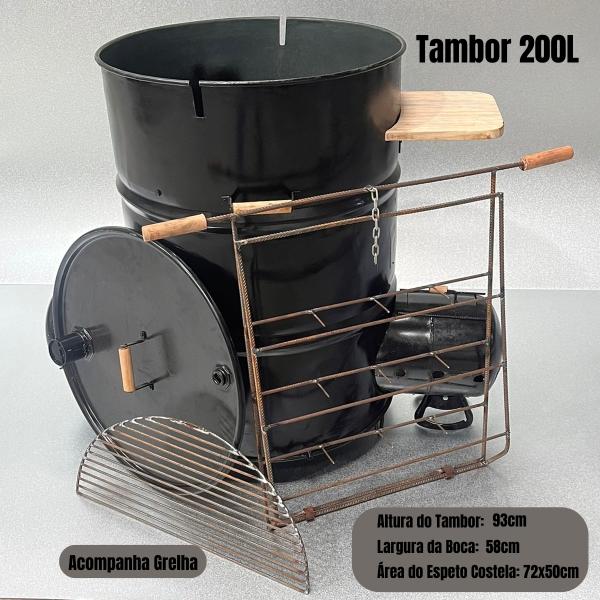 CHURRASQUEIRA TAMBOR 200LTS VERTICAL PRETO 200L
