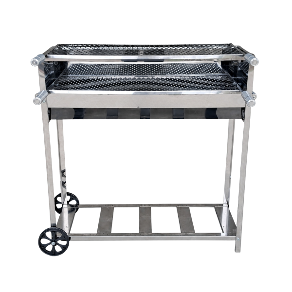 CHURRASQUEIRA INOX ESPETINHO SEM COIFA L 1000 COM RODINHA + 2 GRELHAS 100cm