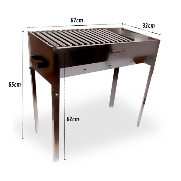 CHURRASQUEIRA INOX GRELHA ARGENTINA PERNAS E CHAPA 65CM