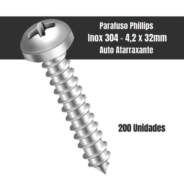 PARAFUSO AUTO ATARRACHANTE 4,2X32 COM 200 UNIDADES INOX 304