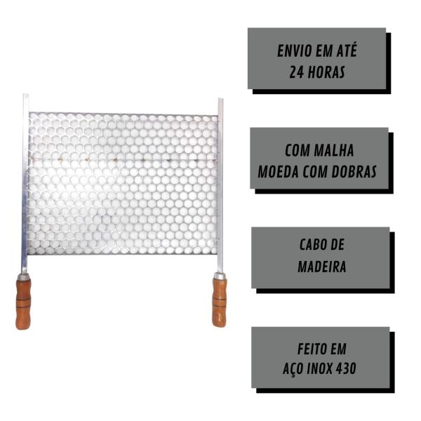 GRELHA MOEDA ECONOMICA COM PONTEIRA 60 X 48 INOX 60X48