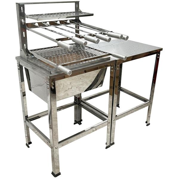 KIT BRASEIRO 630 SUPORTE COM BANCADA AUXILIAR INOX 118x116x49