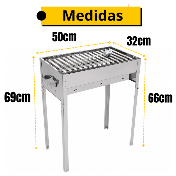 CHURRASQUEIRA INOX GRELHA ARGENTINA E PERNAS 65CM