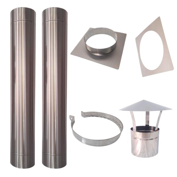 KIT CHAMINE 5POL INOX 304 2M CHAPEU CHINES/ADAP/ACAB/ABRACA 5