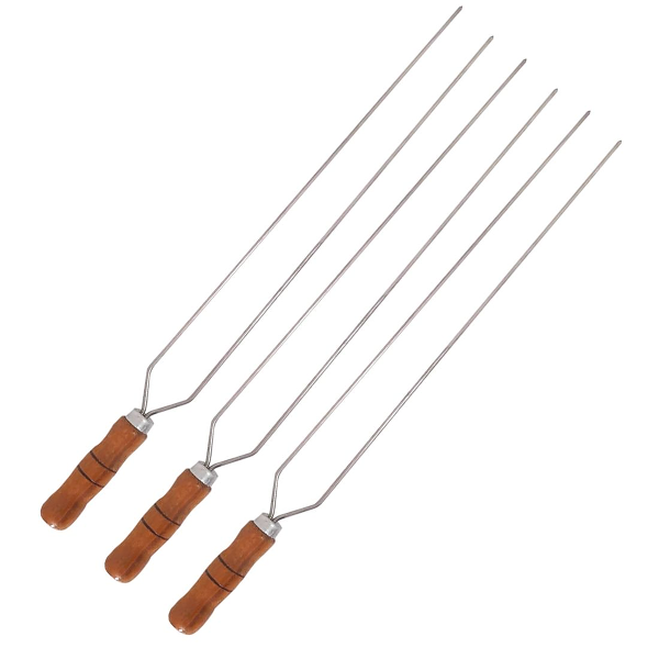 KIT ESPETO 3 DUPLO CABO MADEIRA 60CM INOX 60