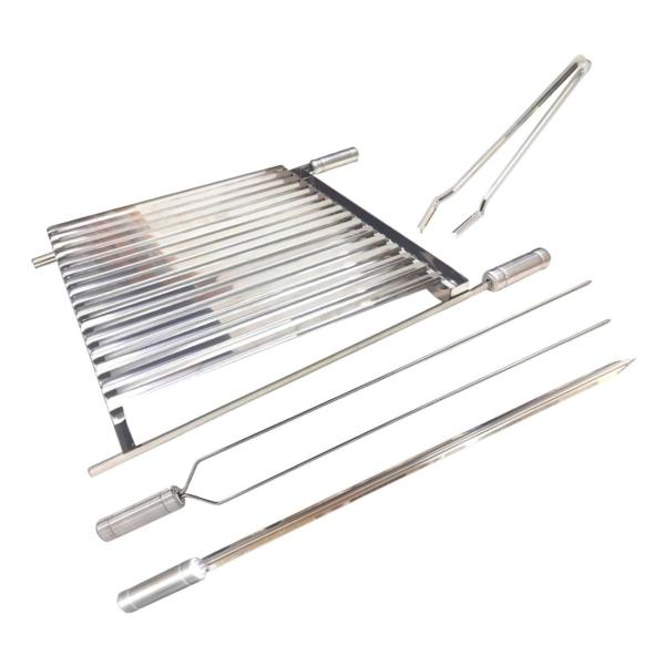 GRELHA CHURRASCO PARRILLA ARGENTINA 70X60 INOX E 2 ESPETOS AÇO INOX 0