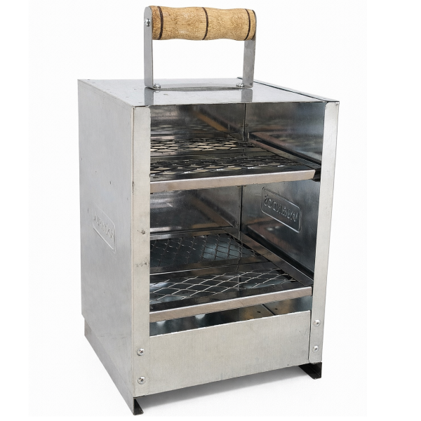 CHURRASQUEIRA GALVANIZADA DE MAO 2 GRELHAS INOX 36cm