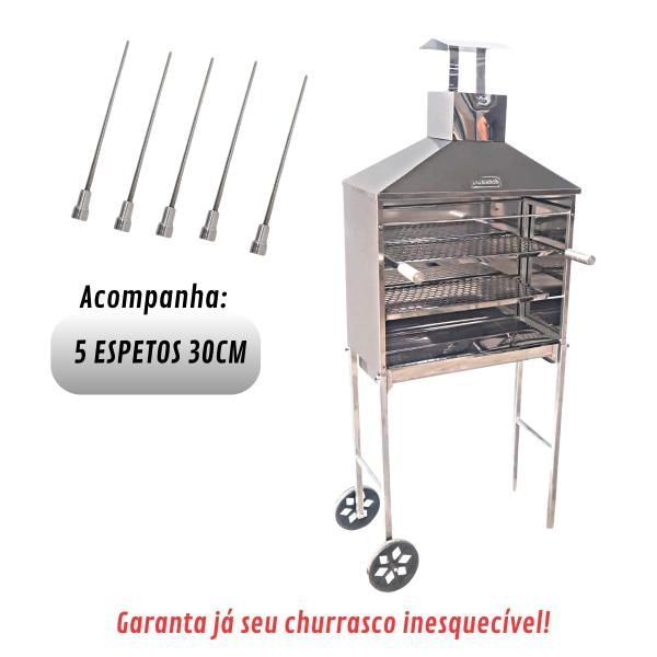 KIT CHURRASQUEIRA INOX ESPETINHO 60 CM COM ESPETO KIT