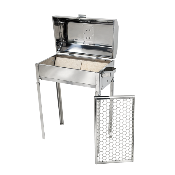 CHURRASQUEIRA INOX BAFO DE MESA COM PERNAS + REFRATARIO 0